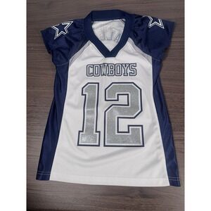 Woman's Dallas Cowboys Shirt Glitter Rhinestones V  Neck Silver Size Small #12